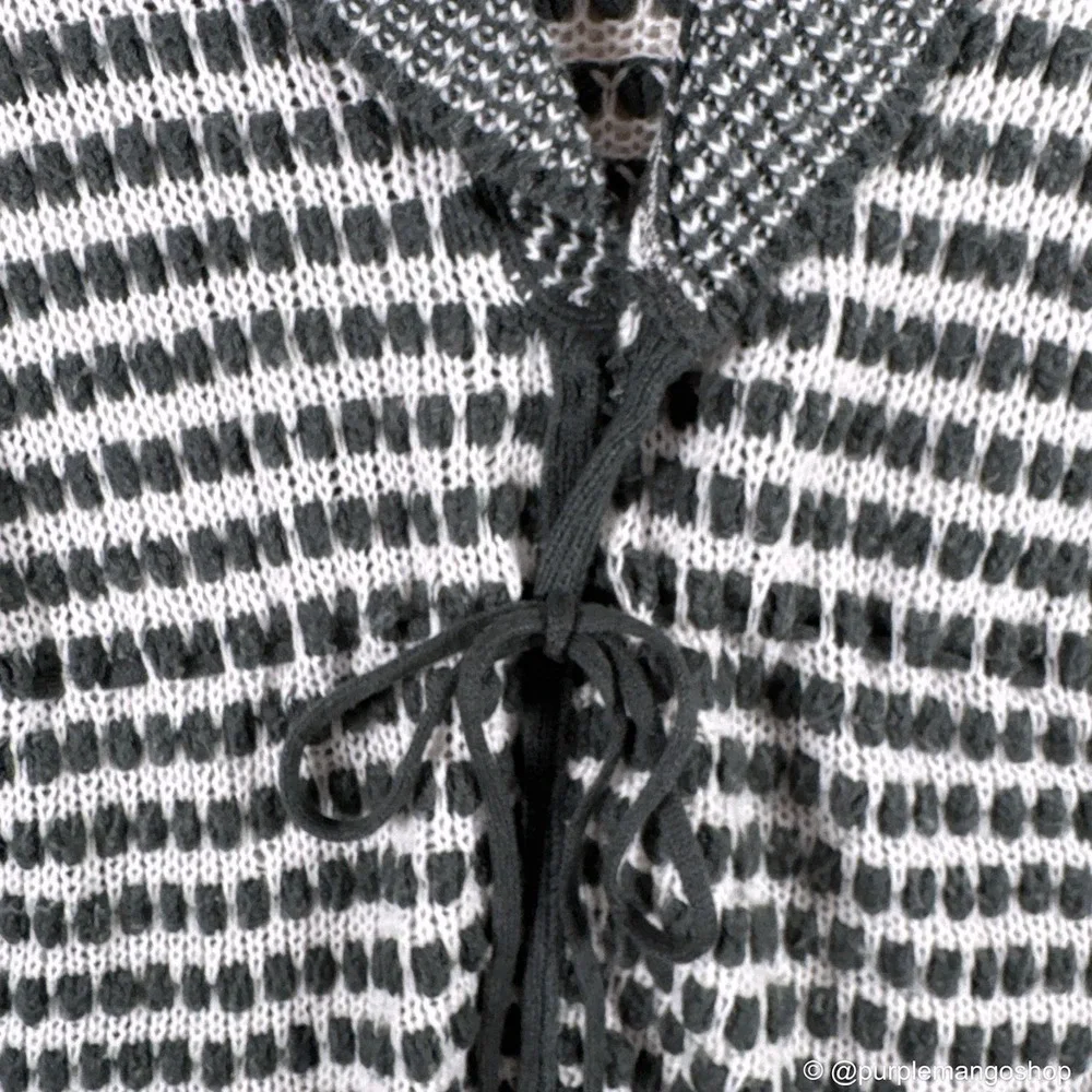 CALVIN KLEIN JEANS Open Knit Shawl Collar Cardigan | Gray & White | W |‎ LARGE